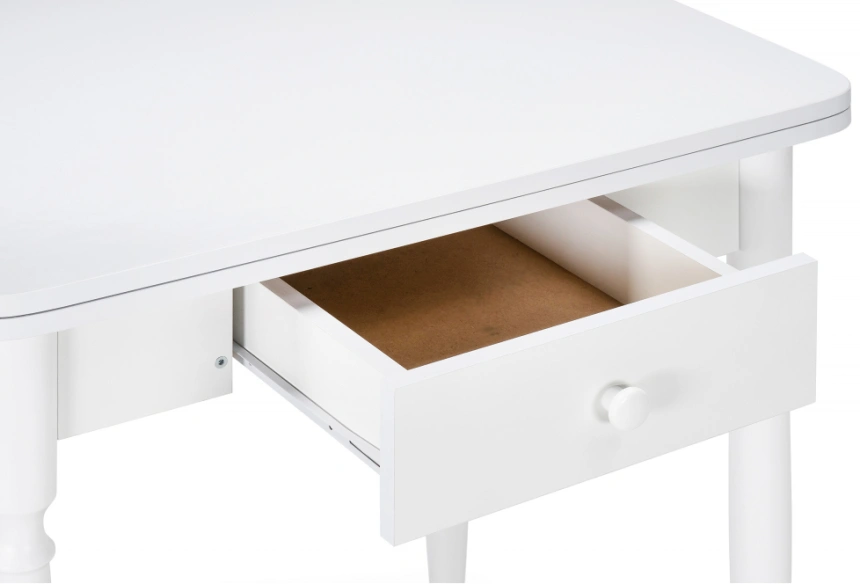 Кухонный раздвижной стол Брентон с ящиком, 60(120)x79x75, белый глянец