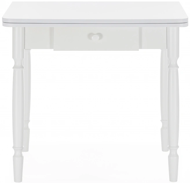 Кухонный раздвижной стол Брентон с ящиком, 60(120)x79x75, белый глянец