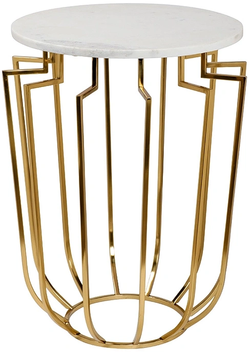 Журнальный стол 79MAL-7072, 47x47x60, мрамор, белый / золото