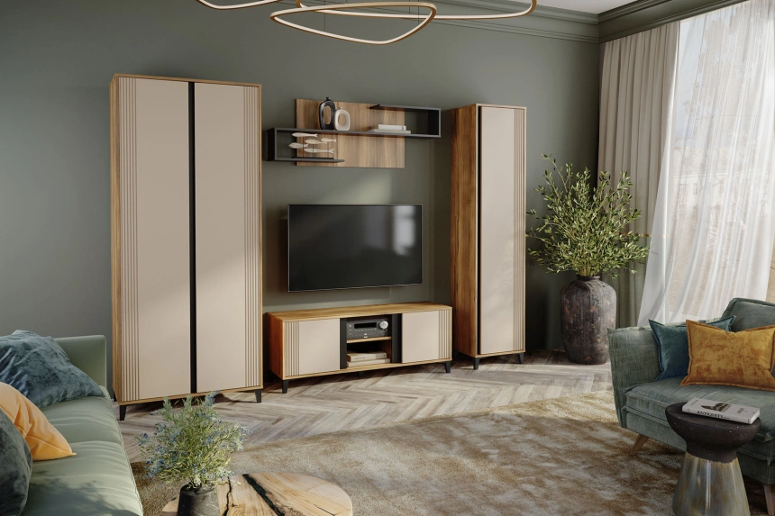 Шкаф в спальню Богемия, двухдверный, распашной, Дуб барокко / Бежевый