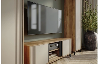 Шкаф в спальню Богемия, двухдверный, распашной, Дуб барокко / Бежевый