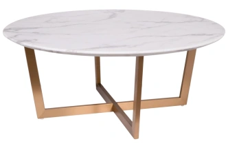 Журнальный стол Pearl White, 100x100x40.6, МДФ с полимерным покрытием, белый мрамор / золото