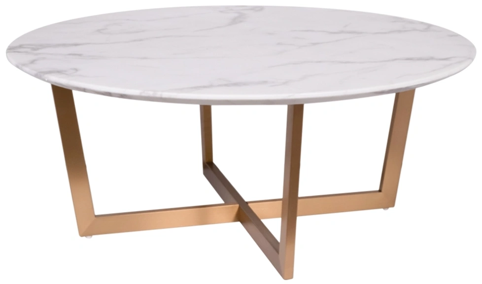 Журнальный стол Pearl White, 100x100x40.6, МДФ с полимерным покрытием, белый мрамор / золото