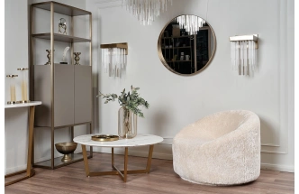 Журнальный стол Pearl White, 100x100x40.6, МДФ с полимерным покрытием, белый мрамор / золото