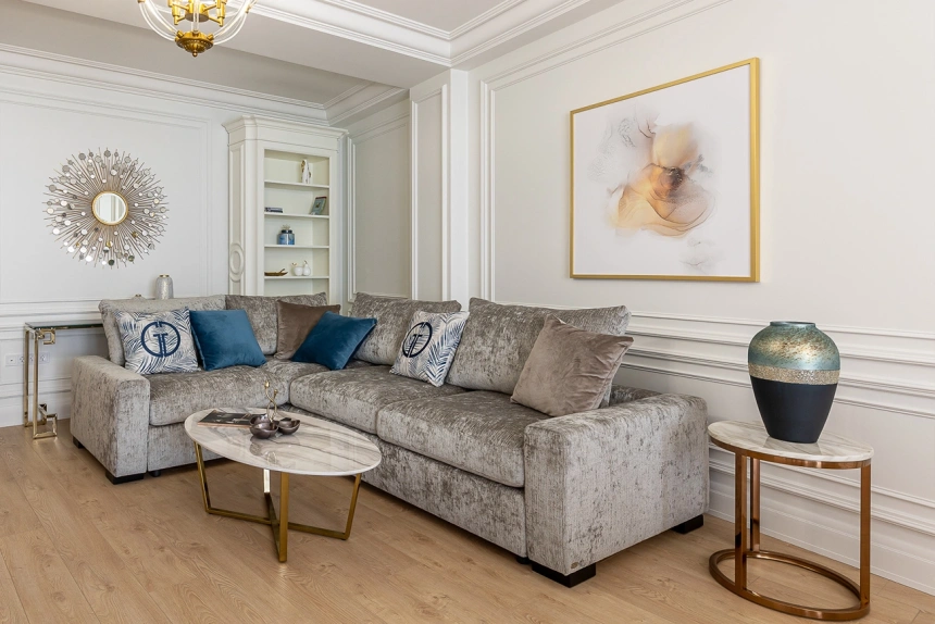 Журнальный стол Pearl White, 100x100x40.6, МДФ с полимерным покрытием, белый мрамор / золото