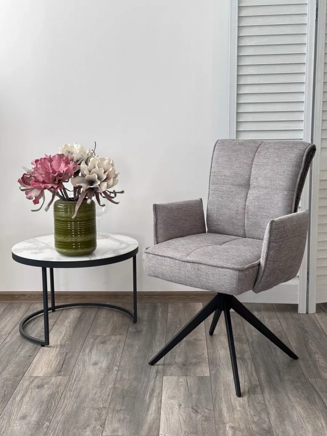 Стул Ponce, мягкий, поворотный, Brego-07 серый ткань, XD841-16 Серый букле, черный каркас