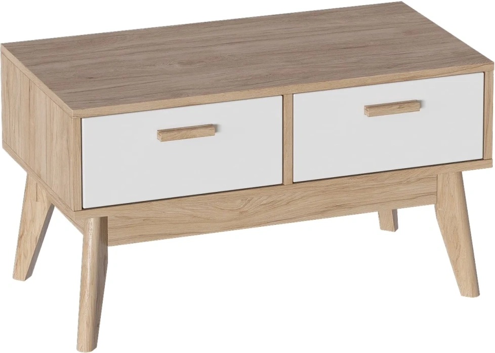 Тумба Калгари, низкая, с 2 ящиками, дуб светлый / белый матовый