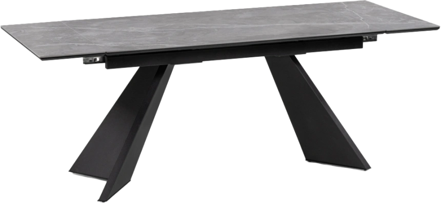 Кухонный стол раздвижной Ливи, 140(200), керамика, серый мрамор, каркас черный