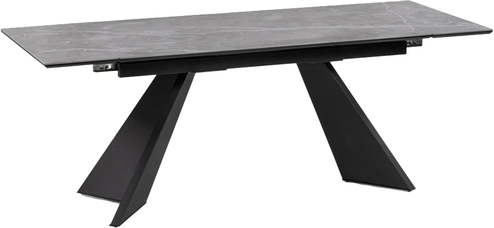 Кухонный стол раздвижной Ливи, 140(200), керамика, серый мрамор, каркас черный