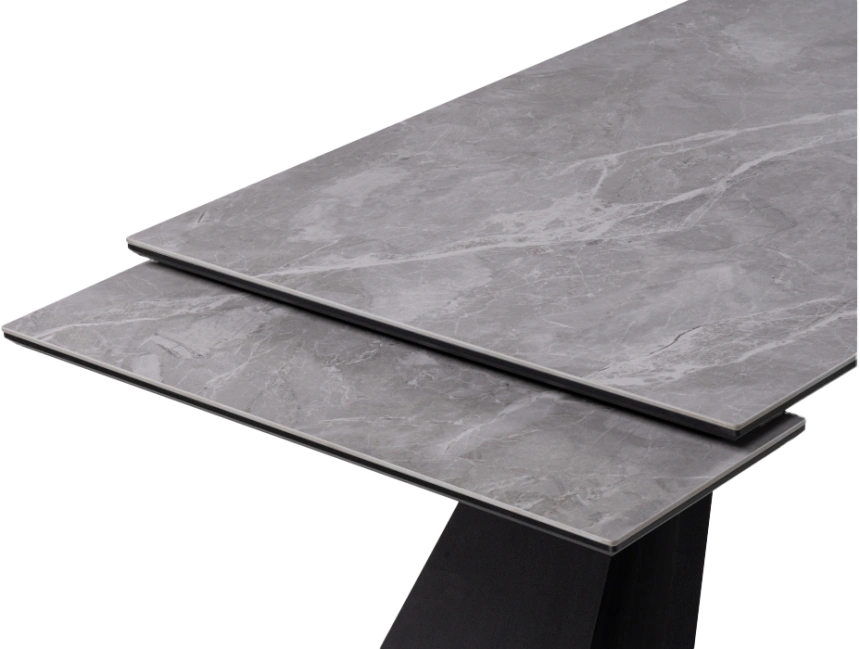 Кухонный стол раздвижной Ливи, 140(200), керамика, серый мрамор, каркас черный