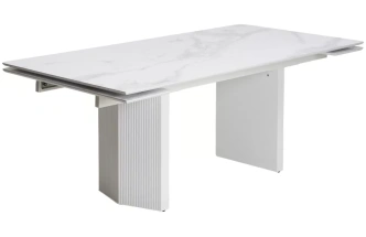 Обеденный раздвижной стол Моцарт 200, белый мрамор, стекло, белый