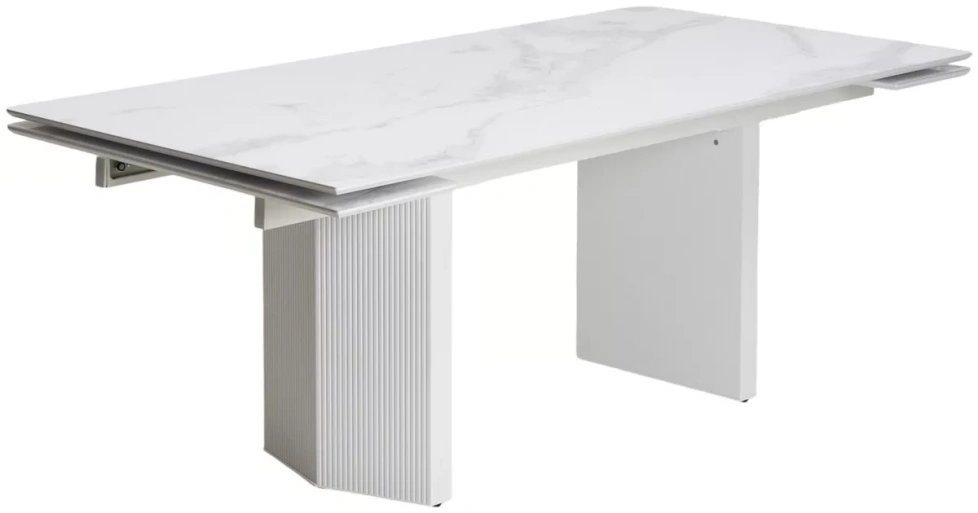 Обеденный раздвижной стол Моцарт 200, белый мрамор, стекло, белый 