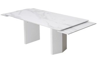 Обеденный раздвижной стол Моцарт 200, белый мрамор, стекло, белый