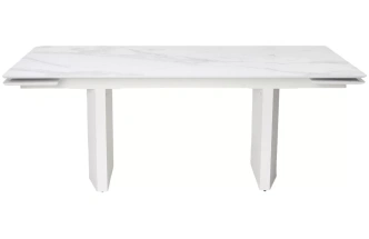 Обеденный раздвижной стол Моцарт 200, белый мрамор, стекло, белый