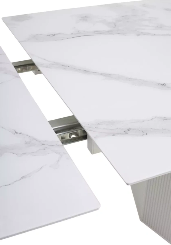 Обеденный раздвижной стол Моцарт 200, белый мрамор, стекло, белый 