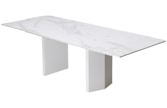 Обеденный раздвижной стол Моцарт 200, белый мрамор, стекло, белый