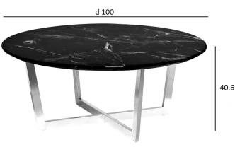 Журнальный стол Nero, 100x100x40.6, МДФ с полимерным покрытием, черный мрамор / хром