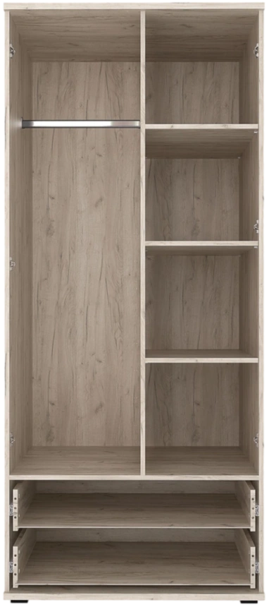 Шкаф распашной Альянс, 2-х дверный с ящиками, Дуб крафт / Белый глянец