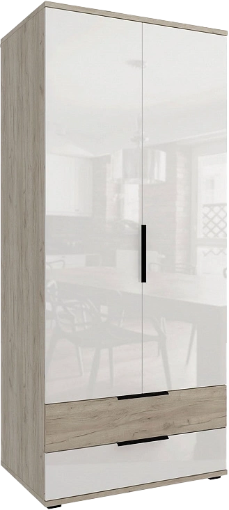 Шкаф распашной Альянс, 2-х дверный с ящиками, Дуб крафт / Белый глянец