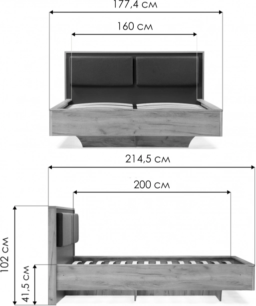 Двуспальная кровать Клауд, 160x200, парящая, дуб крафт золотой / антрацит