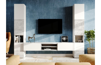 Стеллаж Лонгфорд, белый / бетон светлый