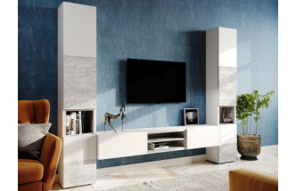 Стеллаж Лонгфорд, белый / бетон светлый