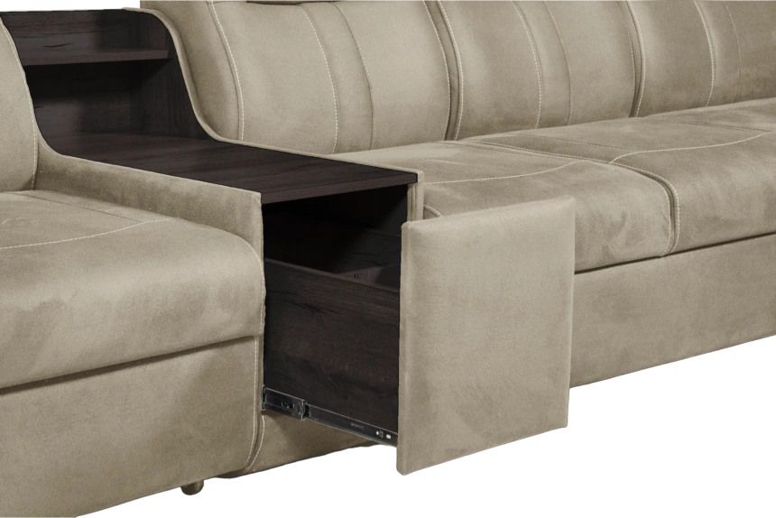 Диван модульный Арт-18, ткань Софа 04, декор Венге Аруба, бар слева 