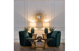 Журнальный стол Dark Emperador, 100x100x40.6, МДФ с полимерным покрытием, коричневый мрамор / золото