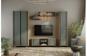 Шкаф пенал Богемия, однодверный, Дуб барокко / Зелёный