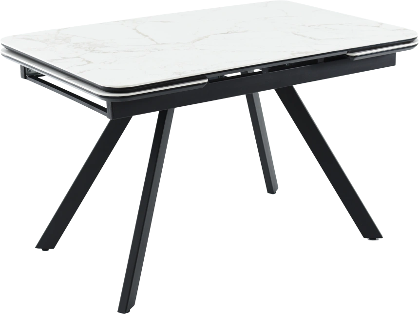 Кухонный обеденный стол Leon, раздвижной, светло-серый 120-184 см., Calacata Vaglioro, черный каркас