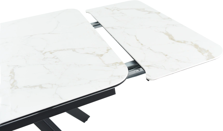 Кухонный обеденный стол Leon, раздвижной, светло-серый 120-184 см., Calacata Vaglioro, черный каркас