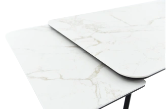 Кухонный обеденный стол Leon, раздвижной, светло-серый 120-184 см., Calacata Vaglioro, черный каркас