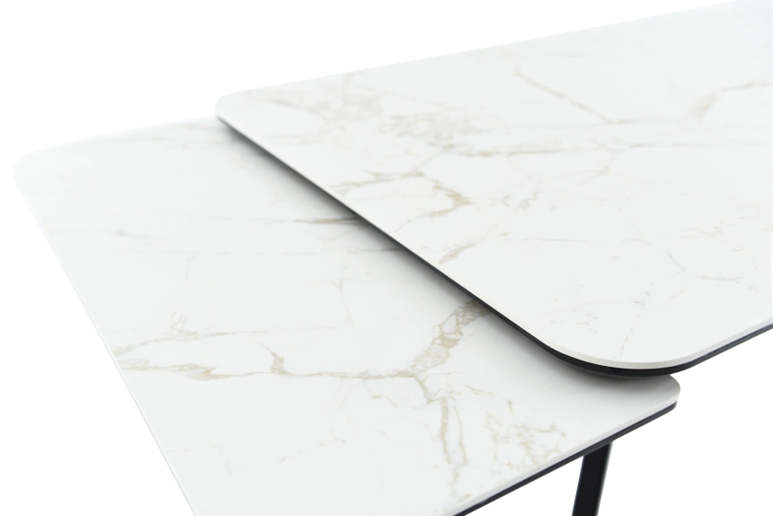 Кухонный обеденный стол Leon, раздвижной, светло-серый 120-184 см., Calacata Vaglioro, черный каркас