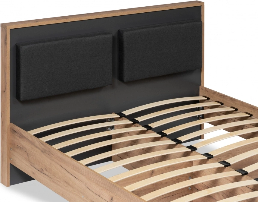 Двуспальная кровать Тхан, 180x200, дуб крафт золотой / антрацит