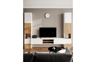 Стеллаж Лонгфорд, белый / дуб вотан