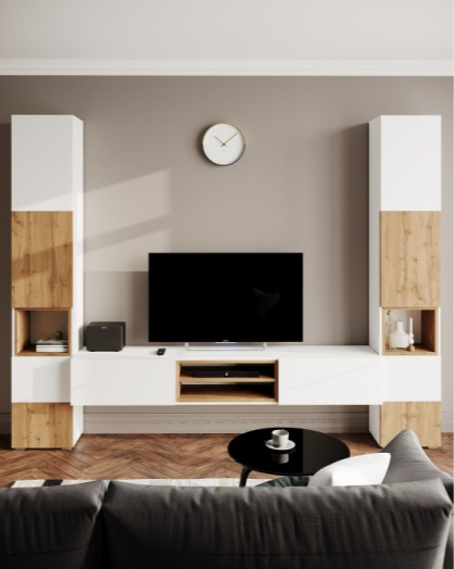 Стеллаж Лонгфорд, белый / дуб вотан