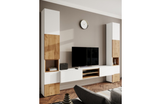 Стеллаж Лонгфорд, белый / дуб вотан