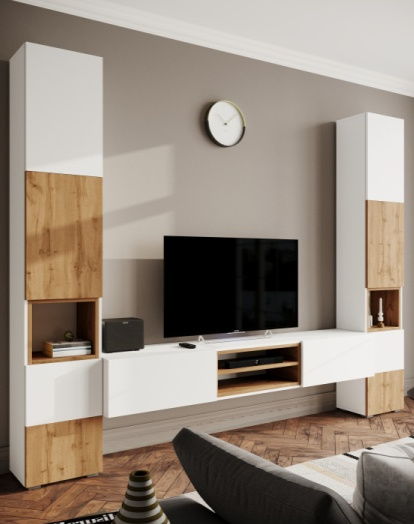 Стеллаж Лонгфорд, белый / дуб вотан