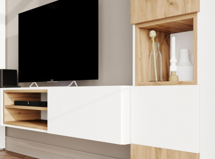 Стеллаж Лонгфорд, белый / дуб вотан