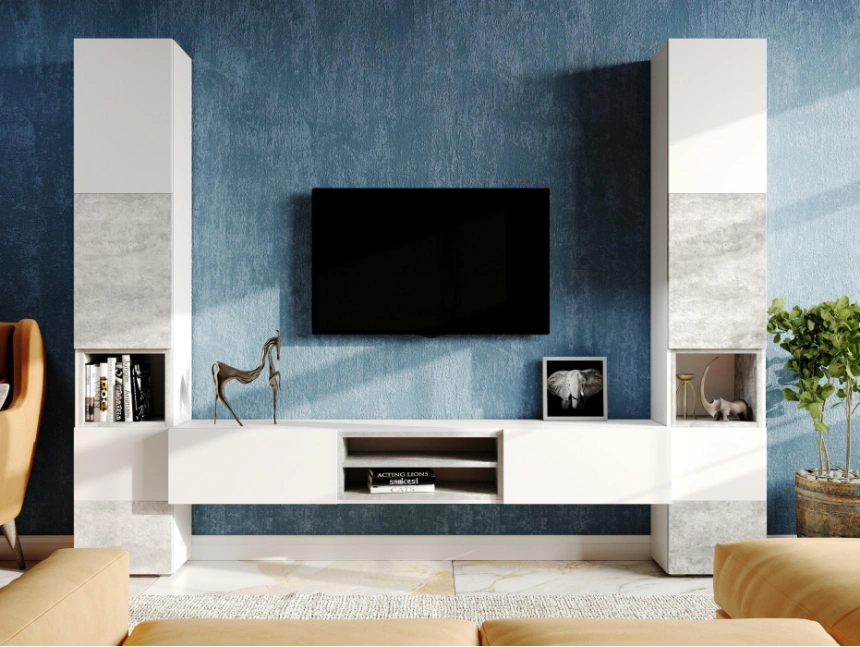 Модульная гостиная Лонгфорд, комплектация 1, белый / бетон светлый