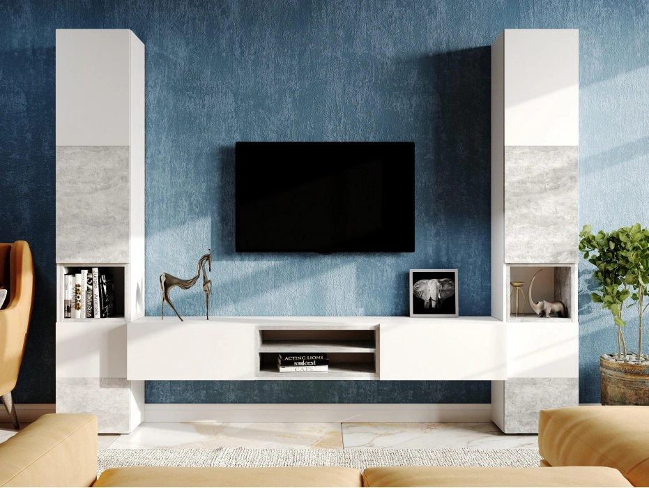 Модульная гостиная Лонгфорд, комплектация 1, белый / бетон светлый