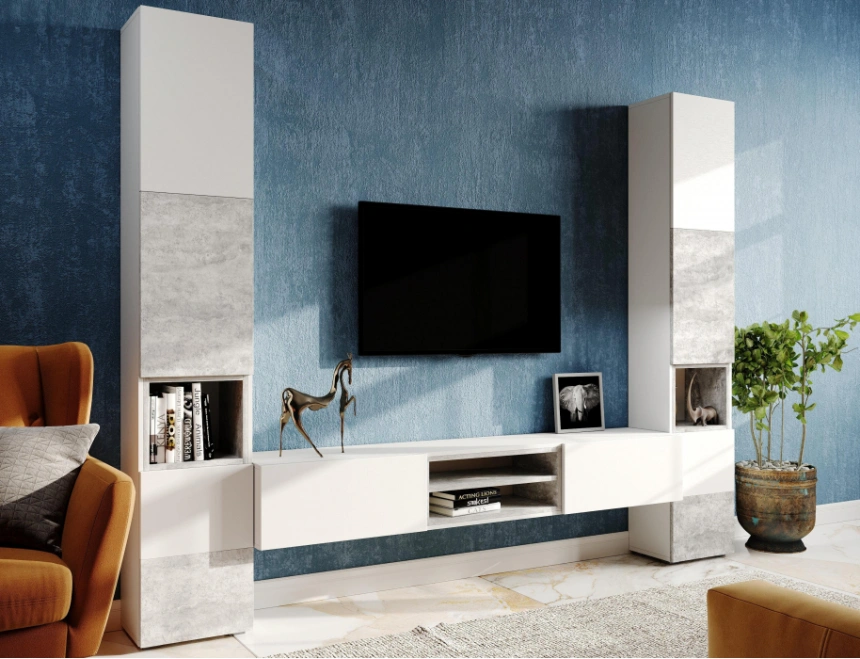 Модульная гостиная Лонгфорд, комплектация 1, белый / бетон светлый