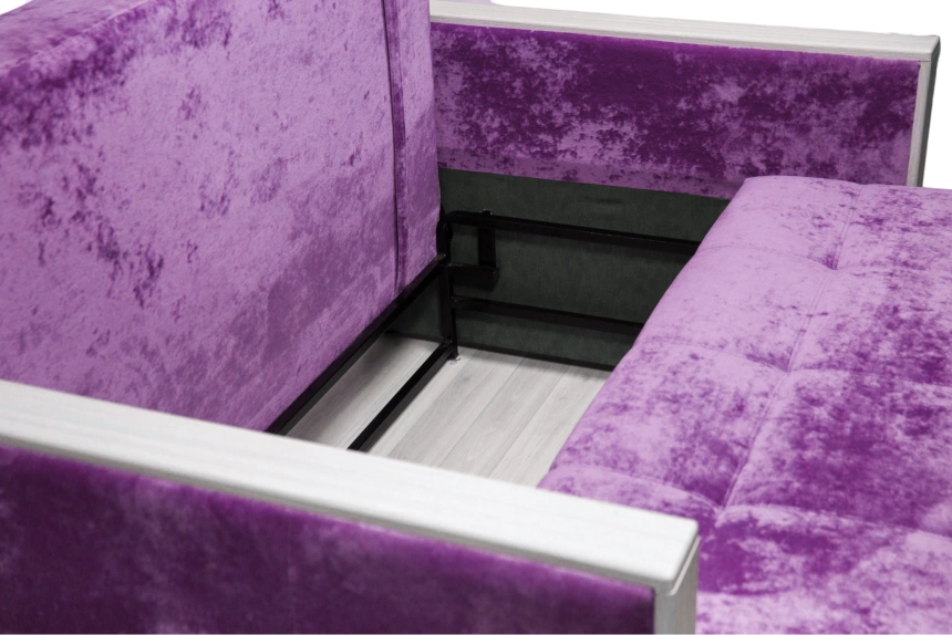 Диван прямой малый Адель 2,ткань Plush purple velvet, декор Рамух белый