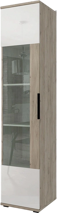 Шкаф пенал Альянс, со стеклом, Дуб крафт / Белый глянец