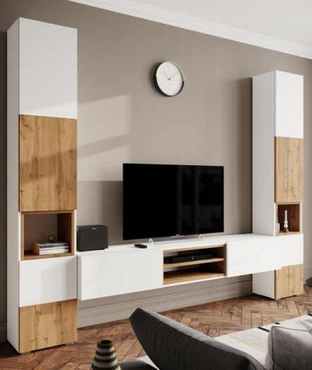 Модульная гостиная Лонгфорд, комплектация 1, белый / дуб вотан