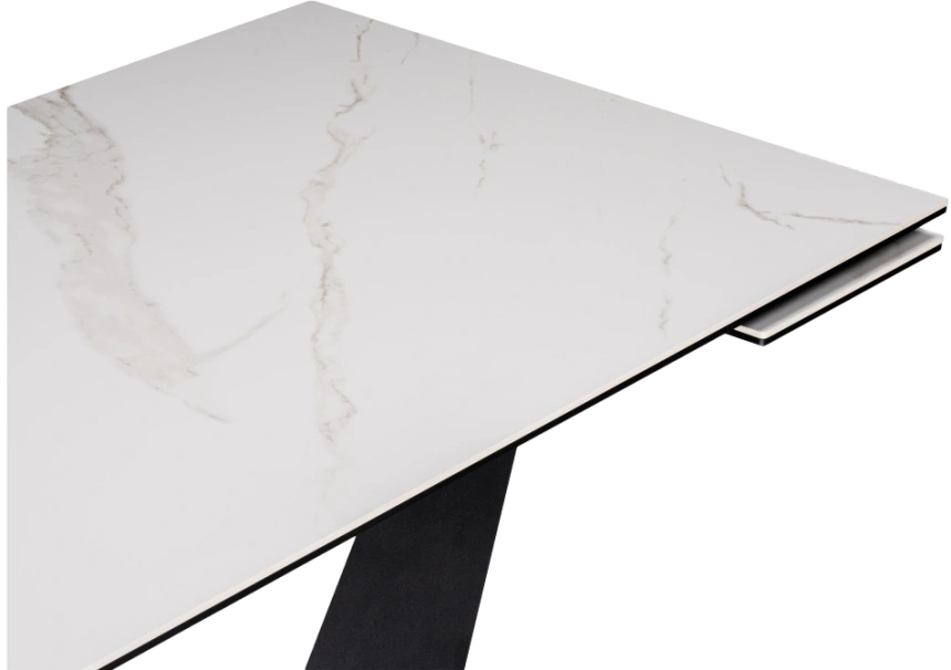 Кухонный стол раздвижной Кели, 140(200), керамика, белый, каркас черный