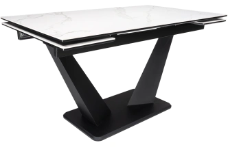 Кухонный стол раздвижной Кели, 140(200), керамика, белый, каркас черный