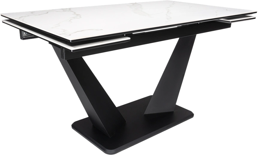 Кухонный стол раздвижной Кели, 140(200), керамика, белый, каркас черный