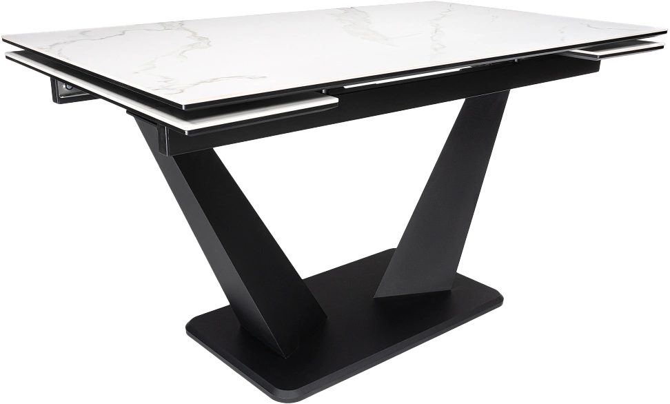 Кухонный стол раздвижной Кели, 140(200), керамика, белый, каркас черный