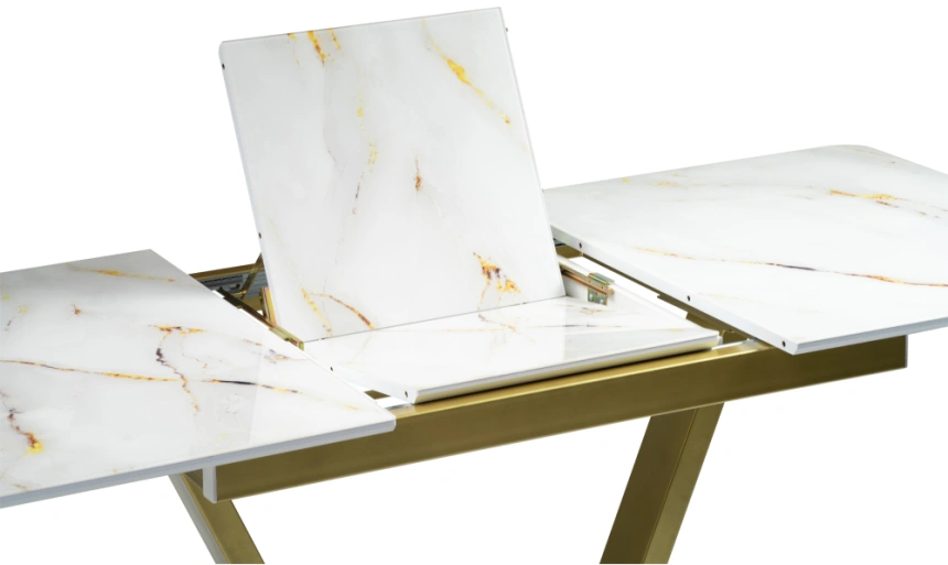 Кухонный раздвижной стол Бугун, 120(160)x80x77, стекло, белый / золото